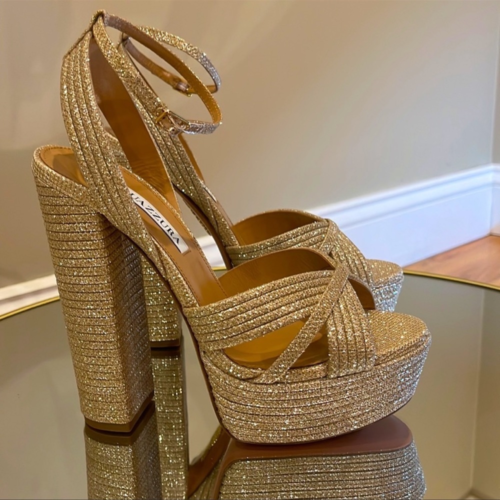 Aquazzura Sundance 140 Glitter Platform Sandals sz 39 - Picture 8 of 16